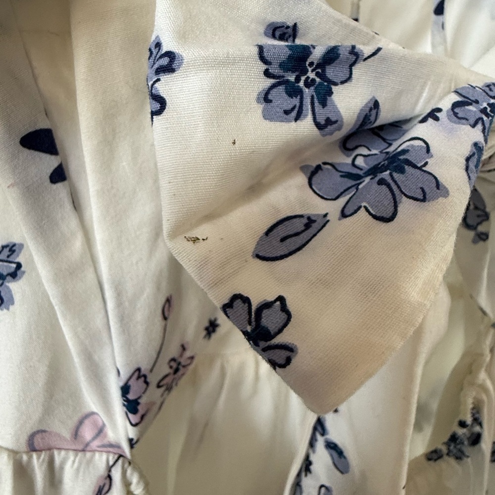 WAYF White Blue Floral Puff Sleeve Tie Back Midi Dress XS - Picture 12 of 15